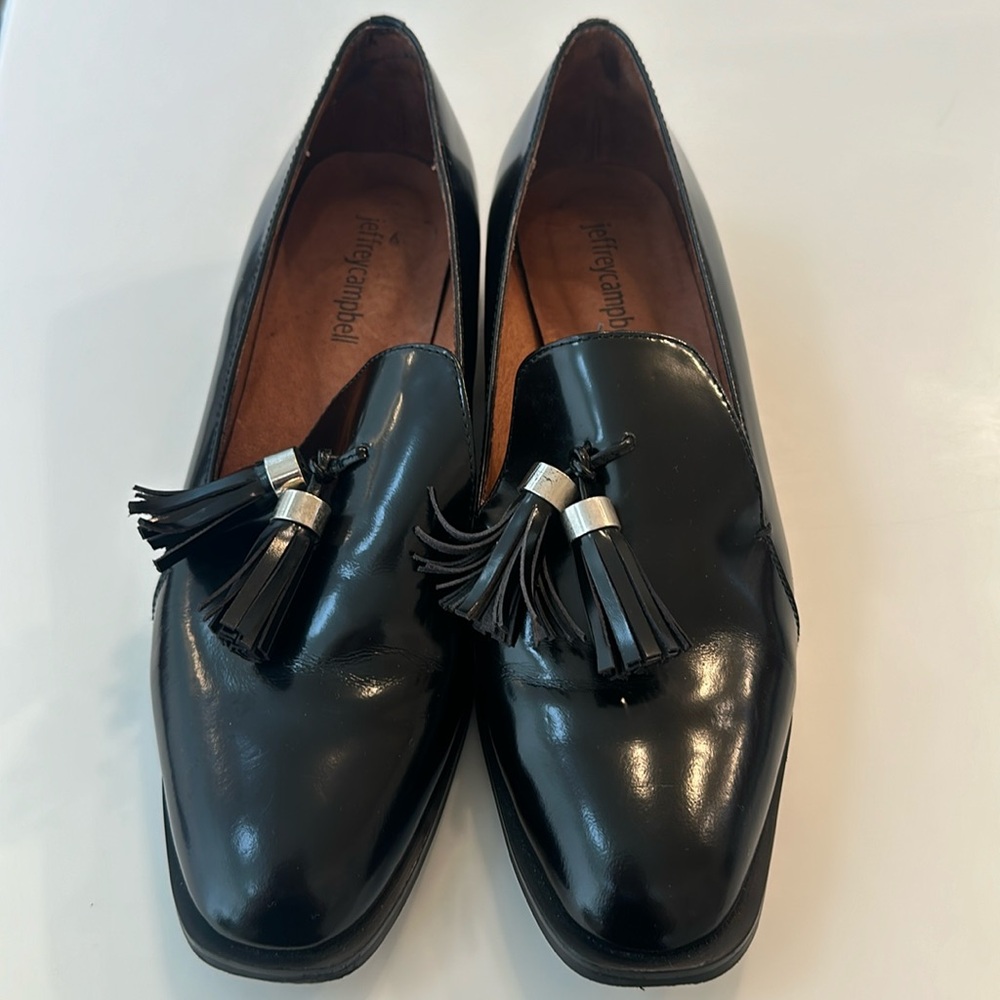 Jeffrey Campbell black loafers with tassels